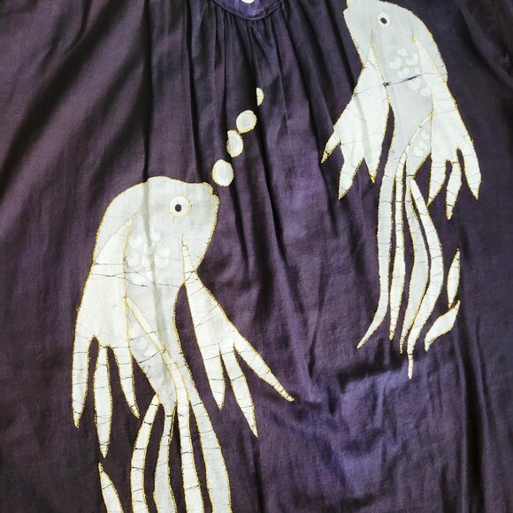 Rare Vintage 1970s Ramona Rull Size AV Butterfly Koi Fish Caftan/Muumuu Dress - Picture 3 of 11